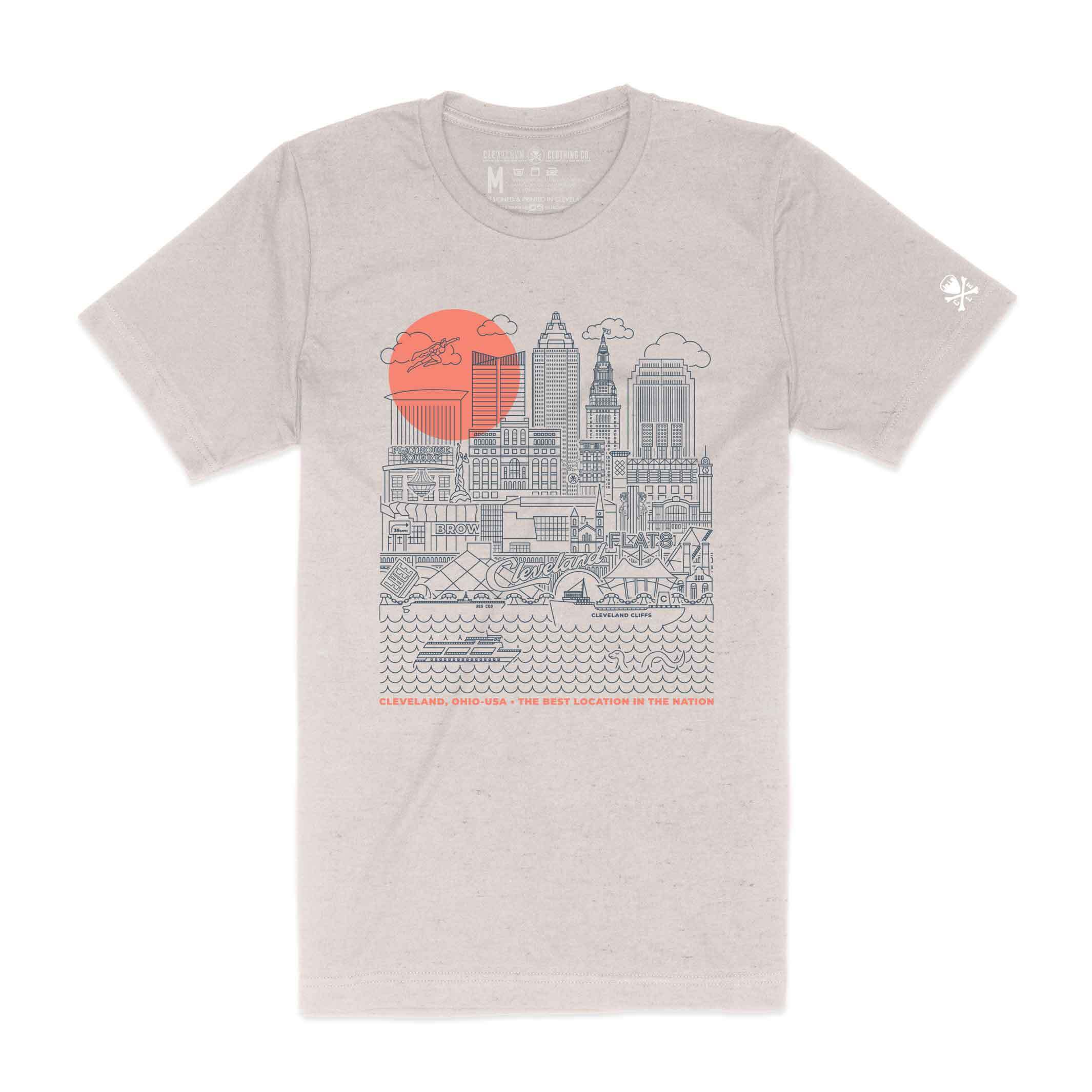 Cleveland Skyline Icons, Heather Oatmeal – Mens/Unisex Crew T-shirt