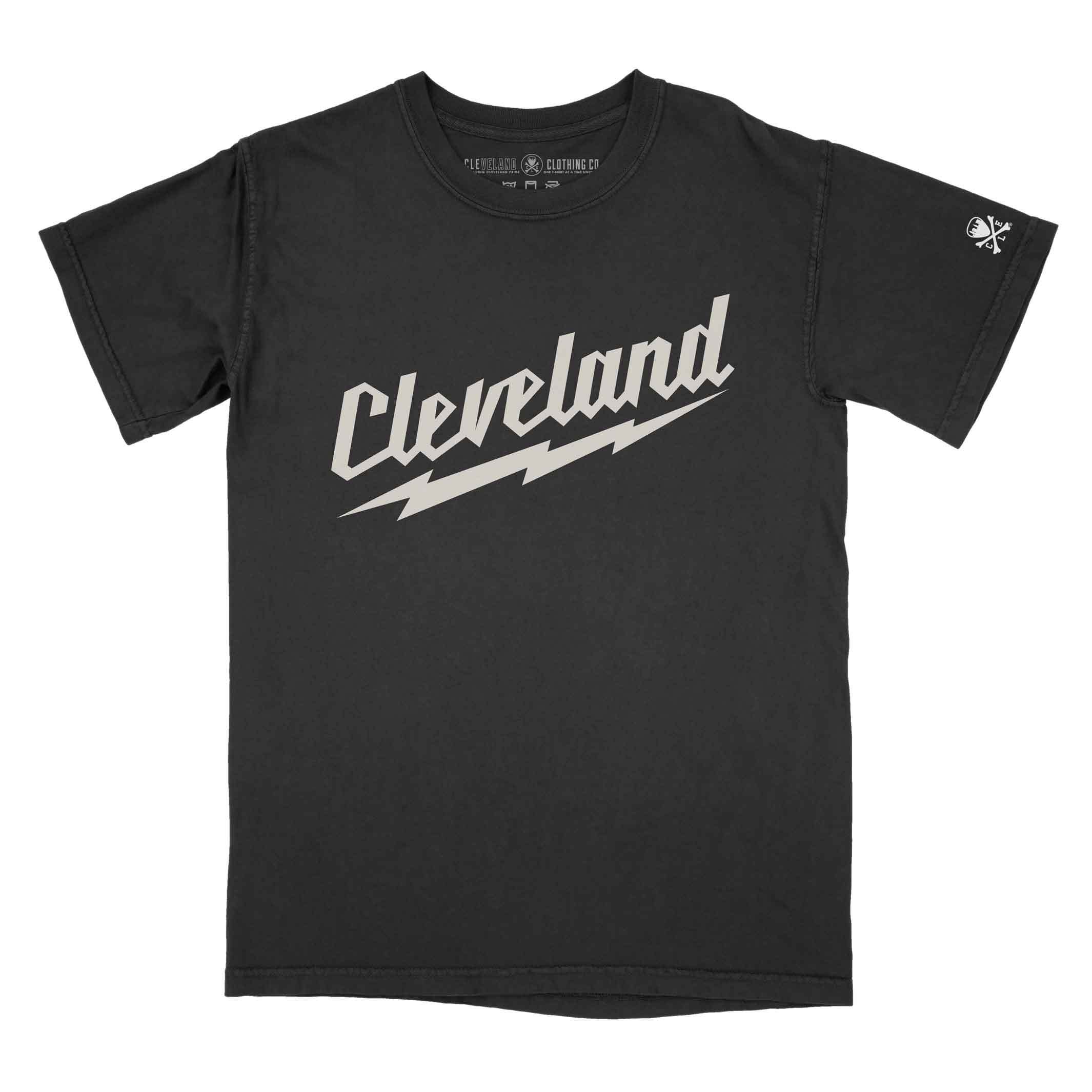 Cleveland Rock Script Lightning Bolt – Mens/Unisex Crew T-shirt
