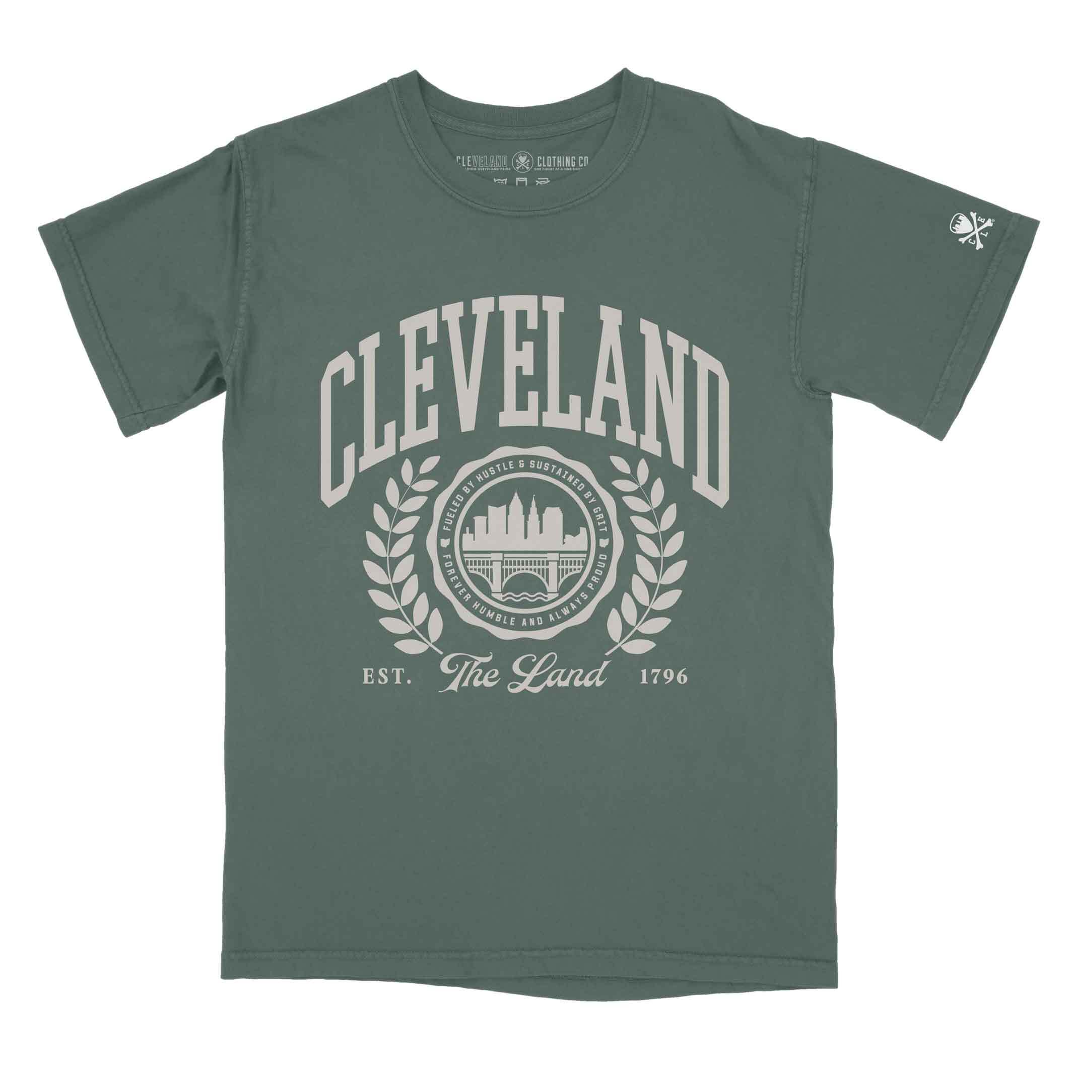 Cleveland Collegiate Seal – Mens/Unisex Crew T-shirt – Blue Spruce