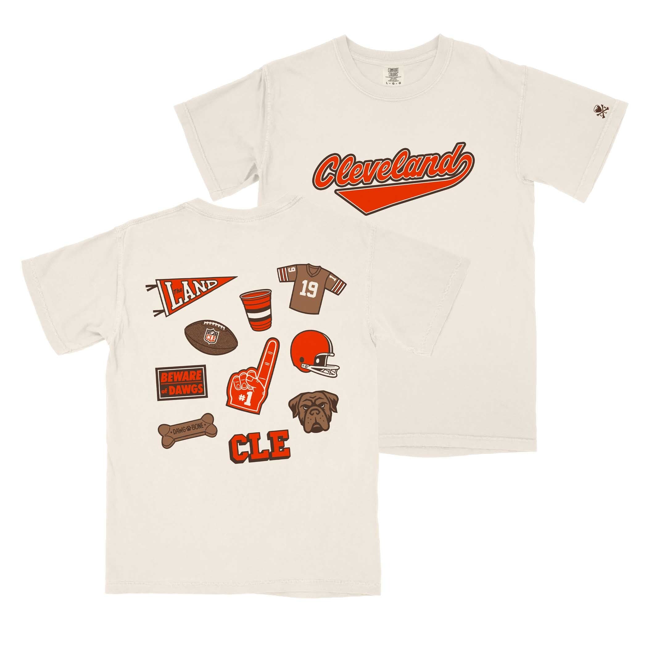 Cleveland Football Patches – Mens/Unisex Crew T-shirt – Ivory